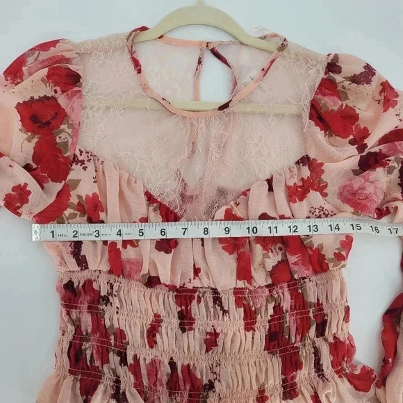 FREE people Daphne Blouse in Romantic floral Combo balloon sleeves Medium - Picture 8 of 10